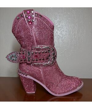 ClubEXX Sheriff Shine Cowboy Boots Pink Size 8M New In Box Rhinestones Bling